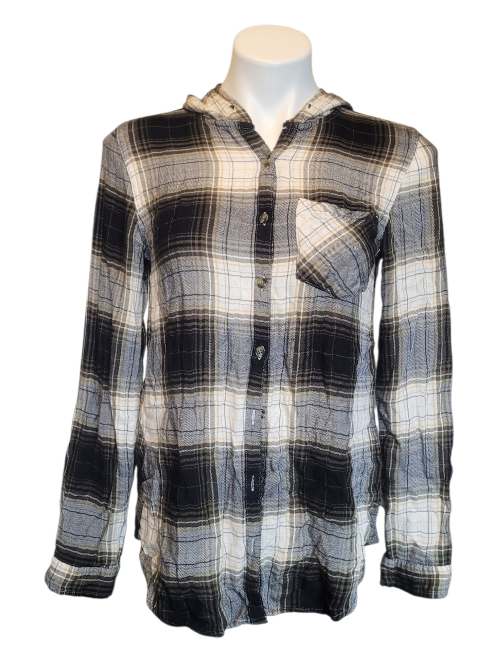 Maurices Womens Small Relaxed Fit Hooded Plaid Tunic Top